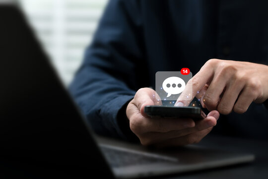 Businessman using smartphone to send email with notification, online communication concept.
Email marketing concept. Company sending mass email or digital newsletter to customers.