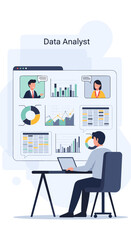 Man Analyzing Business Data and Holding Online Meeting