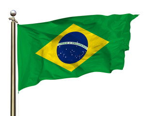 Transparent Background Cutout Brazil's Ordem E Progresso Flag Waving In The Wind On A Beautiful Summer Blue Sky