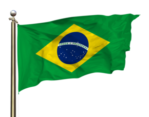 Transparent Background Cutout Brazil's Ordem E Progresso Flag Waving In The Wind On A Beautiful Summer Blue Sky