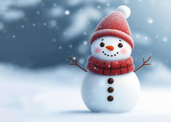 Cute snowman outside. Merry Christmas and happy new year. winter holidays. watercolor drawing. artificial intelligence generator, AI, neural network image. background for the design