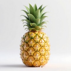 A fresh, ripe pineapple with a glossy yellow rind and green crown, isolated on a clean white background