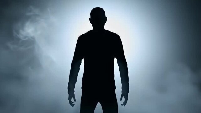 zombie silhouette emerging from dark fog