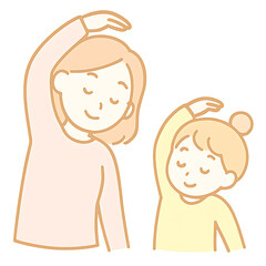 Stretching into peacefulness with mother and child at dawn