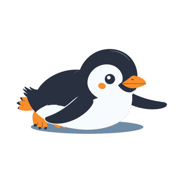 Cute Penguin Cartoon Pixel Art Character With Round Body Orange Beak and Feet Against a White Background Digital Art Illustration Perfect for Children's Content