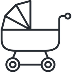 Simple Line Art Icon of a Baby Stroller on a Transparent Background