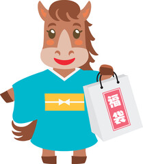 福袋を持つ馬のキャラクター