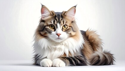 Fluffy feline portrait against a bright backdrop