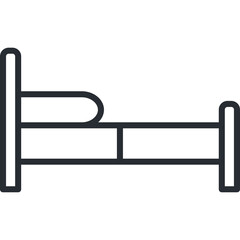 Simple Line Art Icon of a Bed with Pillow on a White Background Isolated Vector Illustration