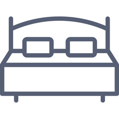Simple Line Art Icon of a Bed with Two Pillows and Headboard on a Transparent Background