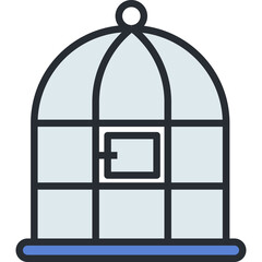 Simple Line Art Icon of a Bird Cage With a Transparent Background and Blue Base