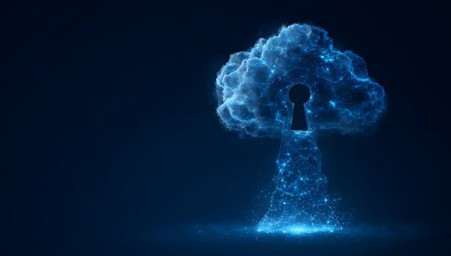 Abstract glowing blue energy mushroom cloud formation with particles and light effects isolated on transparent background