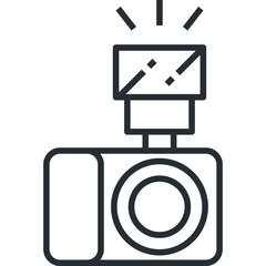 Simple Line Art Icon of a Camera with a Flash Unit Ready to Capture a Moment on a Transparent Background
