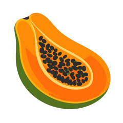 Fototapeta premium Sliced Papaya with Black Seeds in Orange and Green Peel on White Background