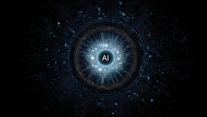 Abstract glowing digital network with the letters ai at its center representing artificial intelligence and future technology concepts isolated on transparent background