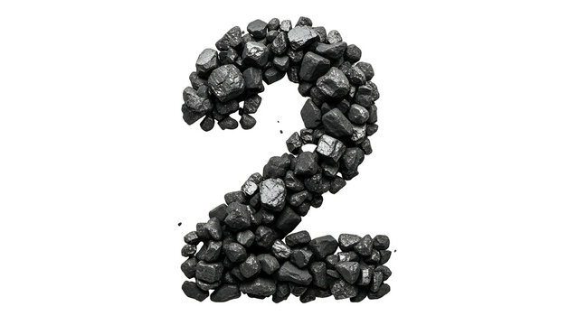 Number Two Made of Small Black Gravel Stones on Transparent Background