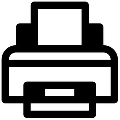 Printer. Outlined stroke vector icon with black-filled details.