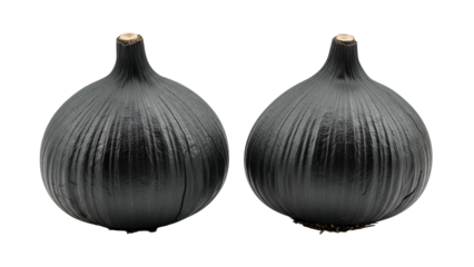 Dark Gray Garlic Bulbs with Textured Surface on Transparent Background