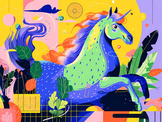 Horse Year Set. Modern vector illustrations of Chinese New Year designs Year of the Horse