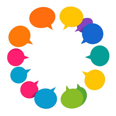Vibrant Communication Bubbles Forming a Circle Against White Background Colorful Speech Balloons Concept For Connection and Dialogue Vector Illustration