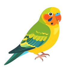 Vibrant Parrot Illustration with Green Yellow and Blue Feathers on a White Background