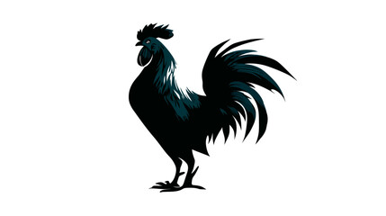 A black rooster with dark teal accents stands proudly against a white background © Mangku