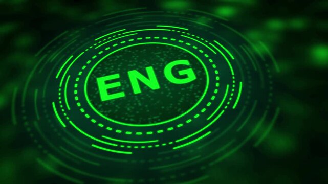 Vibrant Green Circle with the word ENG in the center on a dark background Keywords: ENG, engineering, technology, science, research, development, innovation, digital, futuristic, abstract