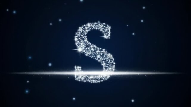 Sparkling letter s illuminated against dark blue background
