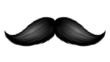 Black Mustache with Curled Ends on White Background for Vintage or Artistic Design