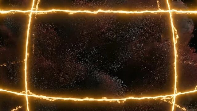 Abstract Red and Grey Particle Cloud Flowing over a Golden Network