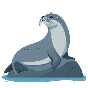 Pixel Art of a Grey Seal Resting on a Rock with Light Blue Water