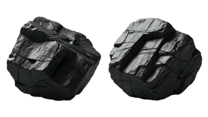 Dark Black Marble Rocks with Cracked Surface on Transparent Background