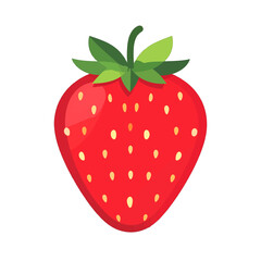 Obraz premium Isolated Red Strawberry with Green Leaves and White Seeds on White Background Food Photography Fruit Close Up Bright Light Illustration Isolated