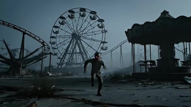 zombie attacks abandoned amusement park dark night