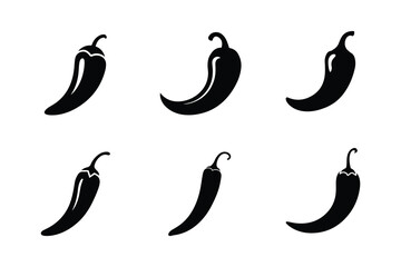 Vector chili pepper silhouettes isolated on white background