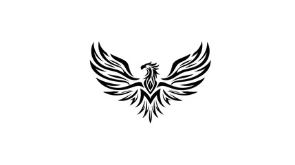 Obraz premium Stylized black bird with spread wings against a white background