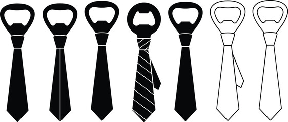 Necktie Bottle Opener Vector Set Featuring Stylized Black and White Designs for Branding, Leisure, Humor, and Lifestyle Concept Art