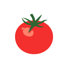 Stylized Red Tomato with Green Stem on a White Background Illustration of a Simple Food Icon with Abstract Light Reflection