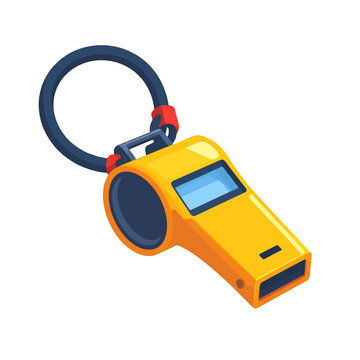 Vibrant Yellow Whistle Pixel Art with Black Lanyard and Clear Details on a White Background