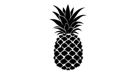 A striking black silhouette of a pineapple with textured rind and leafy crown © Mangku
