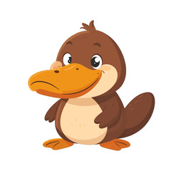 Cartoon Platypus with Brown Fur and Orange Beak on White Background Detailed Animal Illustration Isolated on White for Stock Photography