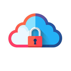 Colorful Data Protection Graphic with Cloud Shape and Red Padlock Isolated on White