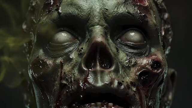 grisly zombie face close up horror concept
