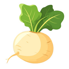 Illustration of Turnip with White Round Body and Green Leaves Against a Plain Background Detailed Still Life with Muted Tones and Pixelated Style