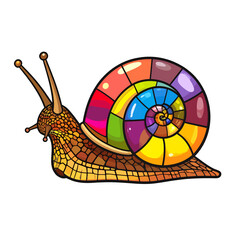 Colorful Snail Illustration with Pixel Art Style Shell on White Background Isolated with Intricate Details Antennae and Brown Body Tones