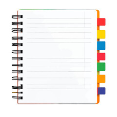 Blank Spiral Notebook with Colorful Tab Dividers on White Background
