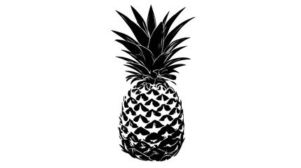 A black and white silhouette of a whole pineapple, detailed with its textured skin and spiky crown © Mangku