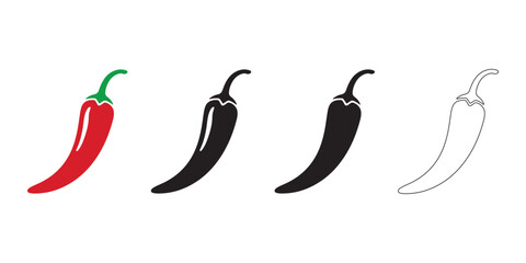 Red chili pepper set, vector illustration isolated on white background