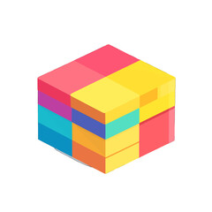 Obraz premium Isometric Multicolored Cube Isolated on White Background with Red Yellow Blue and Orange Colors Flat Geometric Illustration