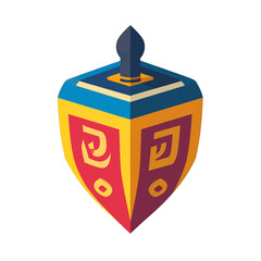 Colorful Dreidel with Geometric Ornamentation and Blue and Red Color Isolated on White Background